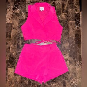 Vibrant Pink Sleeveless Top and Shorts Set